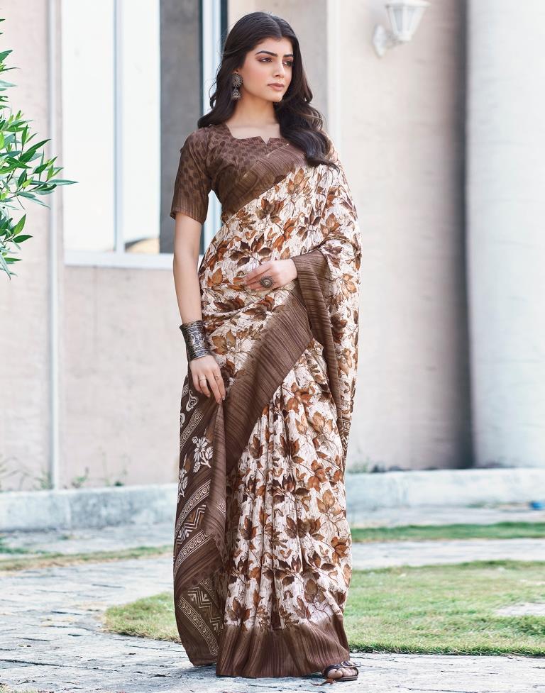 White Silk Printed Saree