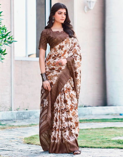 White Silk Printed Saree