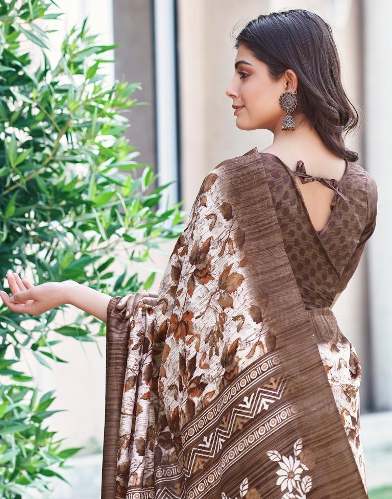 White Silk Printed Saree