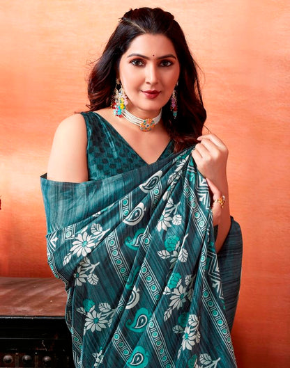 White Silk Printed Saree