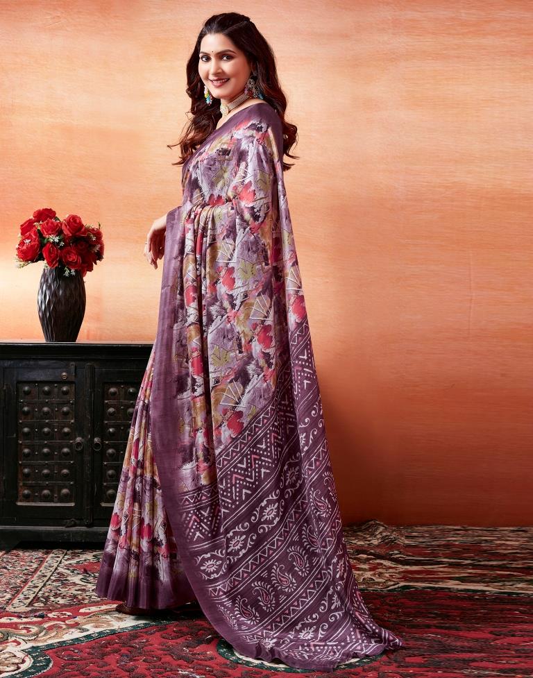 Dark Purple Silk Printed Saree