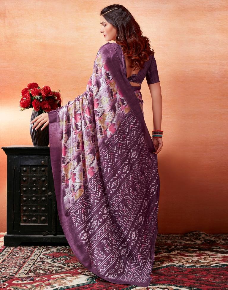 Dark Purple Silk Printed Saree