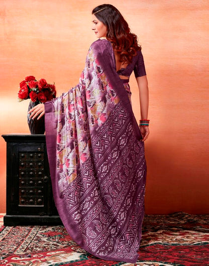 Dark Purple Silk Printed Saree