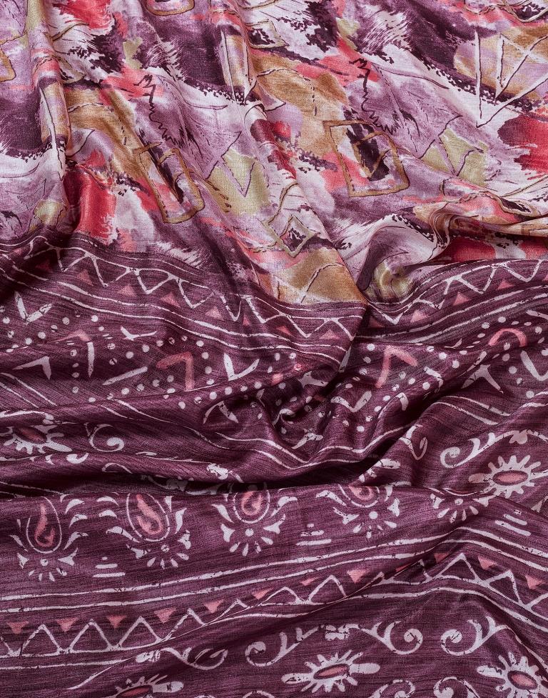 Dark Purple Silk Printed Saree