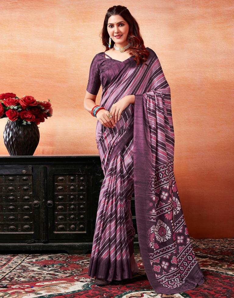 Dark Purple Silk Printed Saree