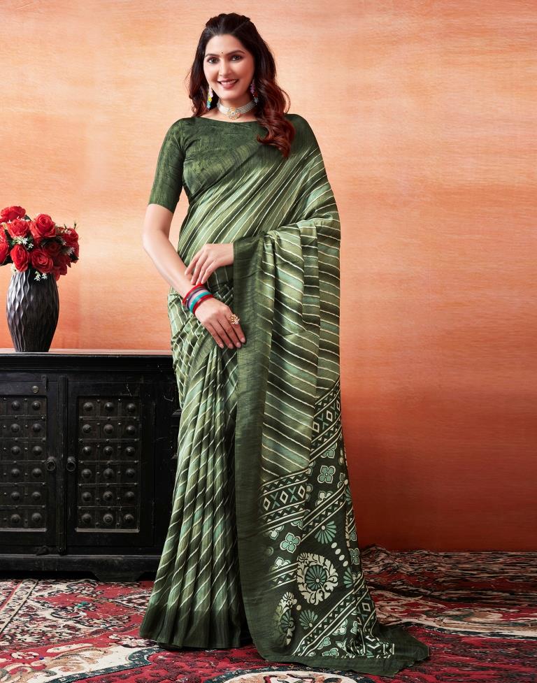 Mehandi Green Silk Printed Saree