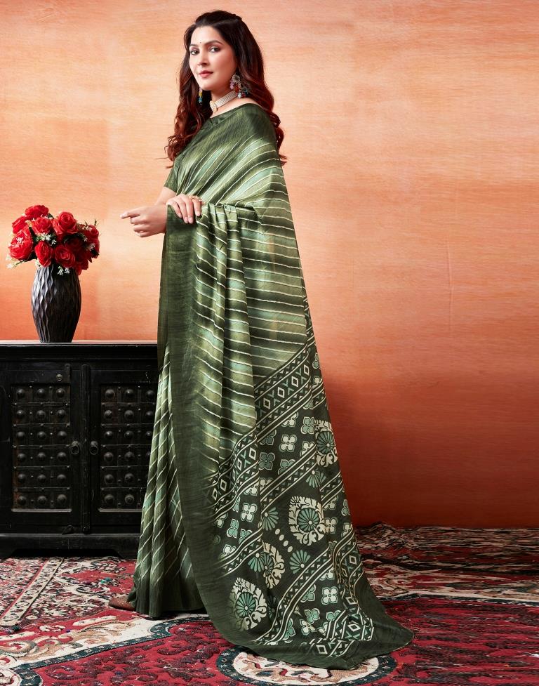 Mehandi Green Silk Printed Saree