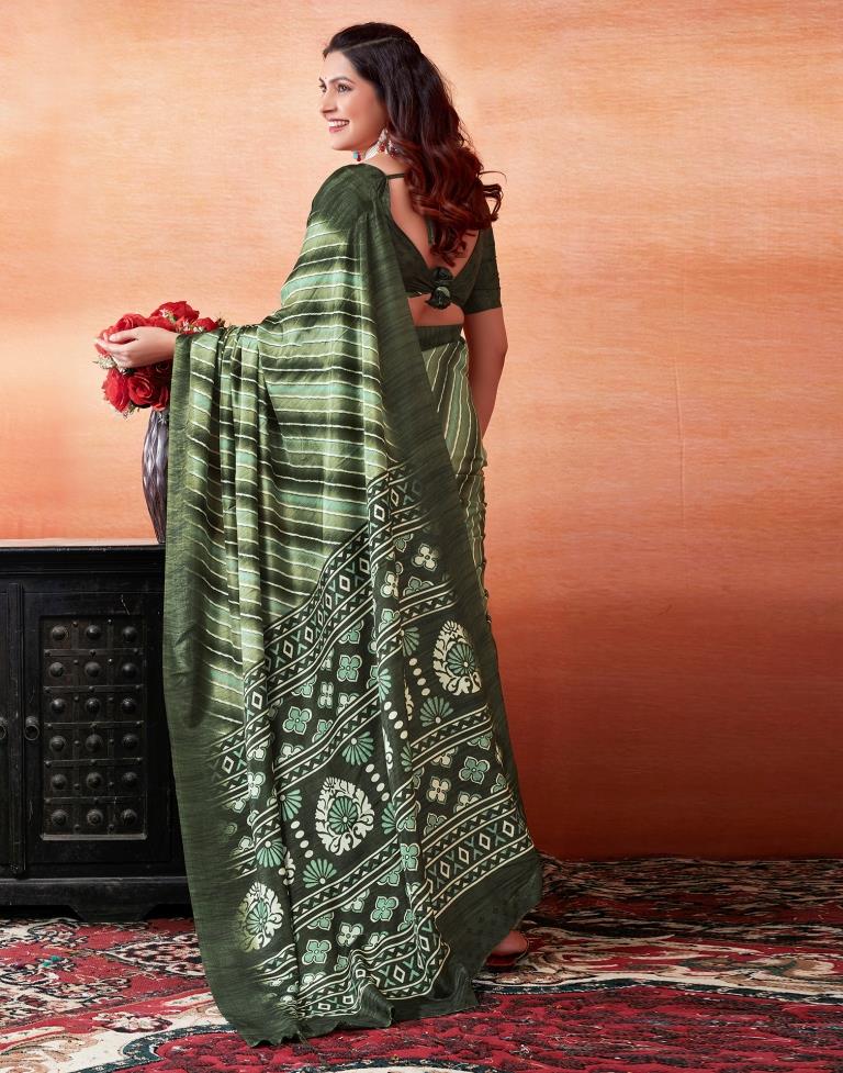 Mehandi Green Silk Printed Saree