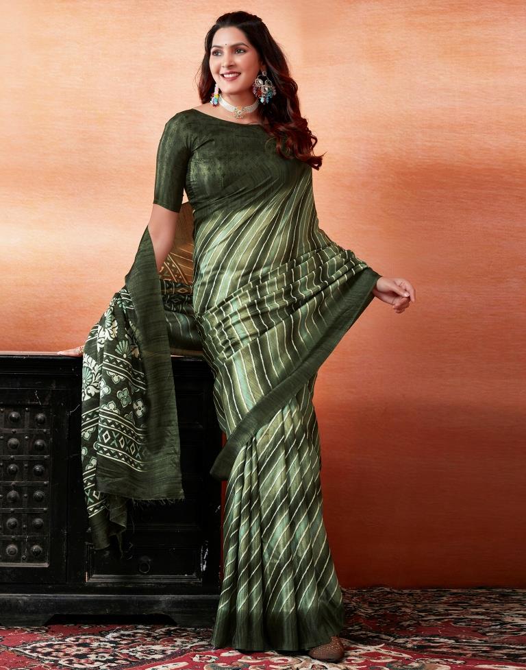 Mehandi Green Silk Printed Saree