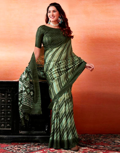 Mehandi Green Silk Printed Saree