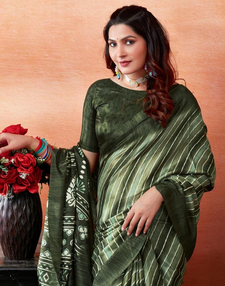 Mehandi Green Silk Printed Saree