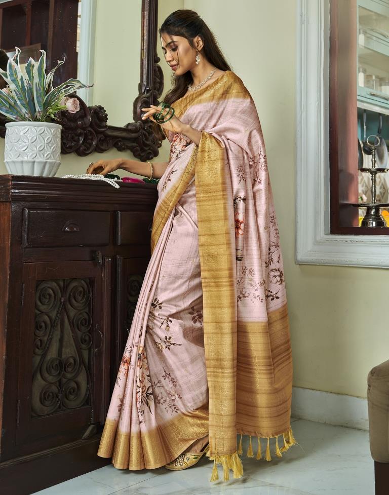 Light Peach Silk Woven Saree