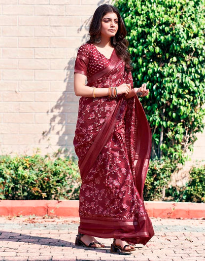 Maroon Silk Printed Saree