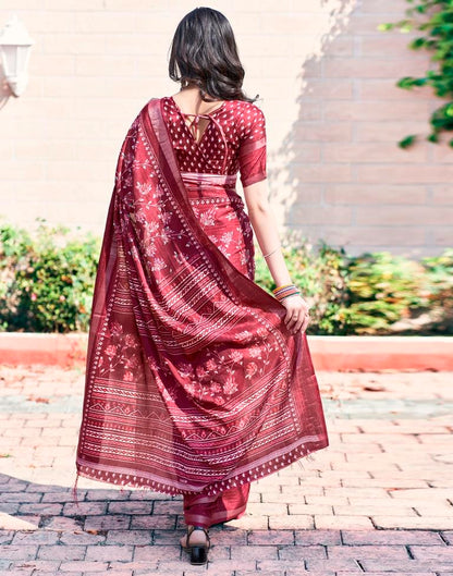 Maroon Silk Printed Saree