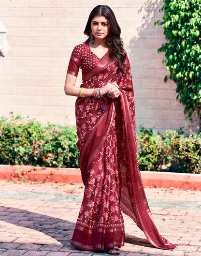 Maroon Silk Printed Saree