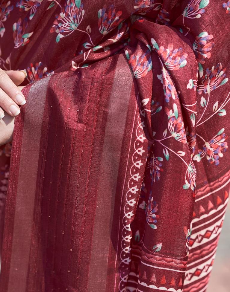 Maroon Silk Printed Saree