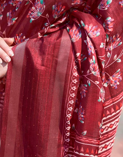 Maroon Silk Printed Saree