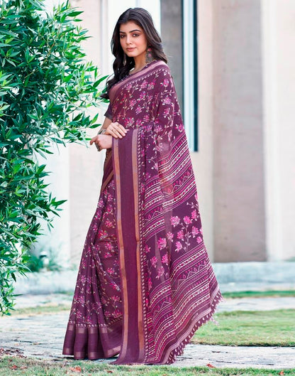 Dark Purple Silk Printed Saree