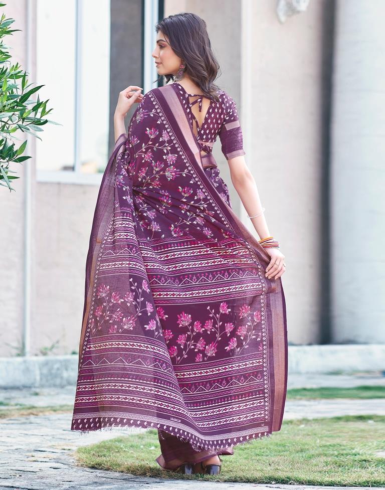 Dark Purple Silk Printed Saree