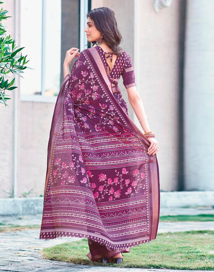 Dark Purple Silk Printed Saree