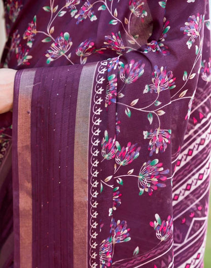 Dark Purple Silk Printed Saree