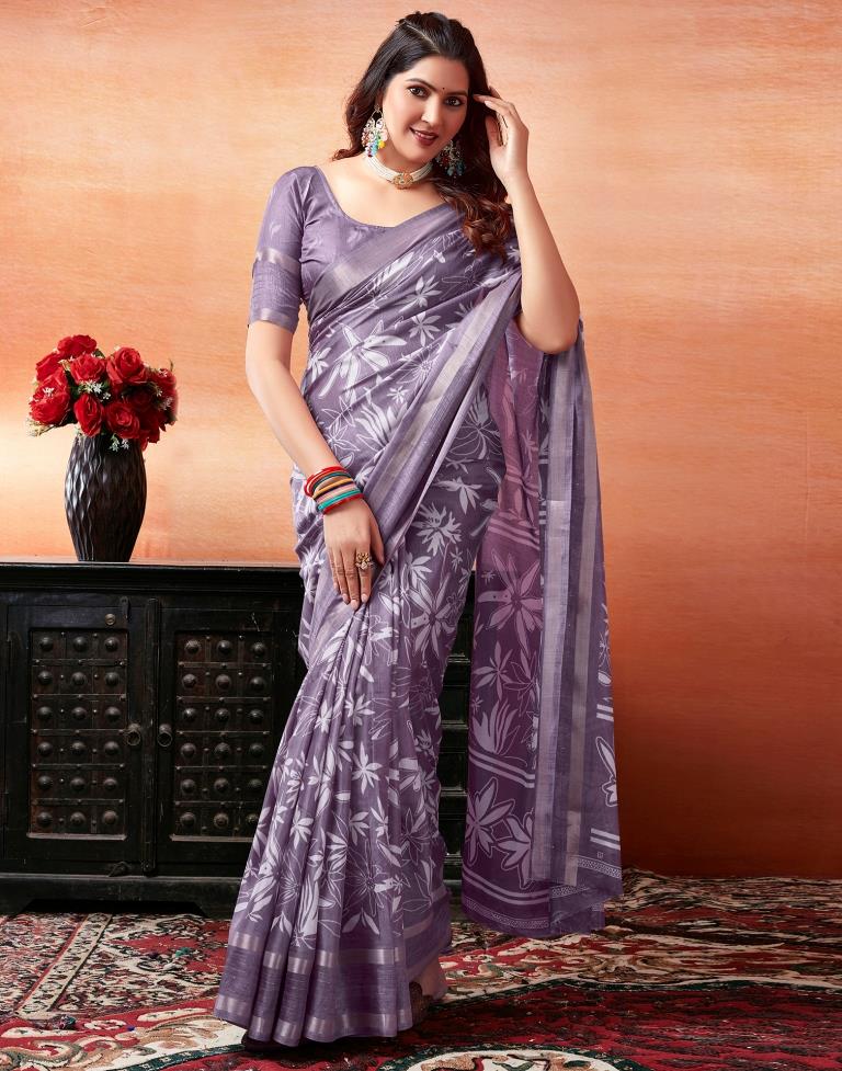 Lavender Silk Printed Saree