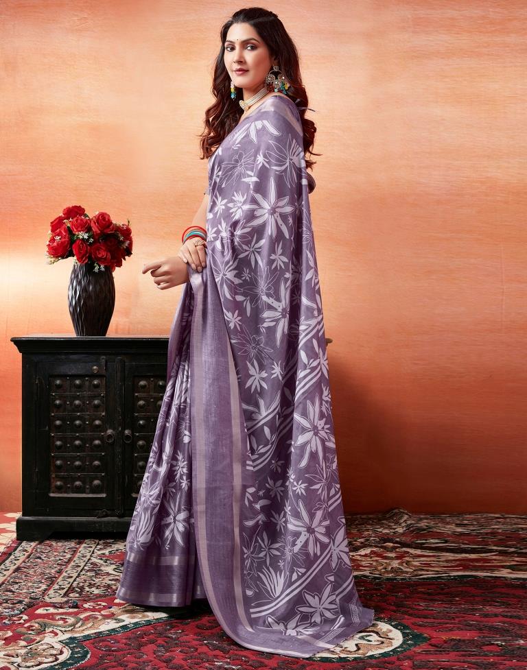 Lavender Silk Printed Saree