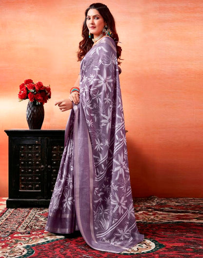 Lavender Silk Printed Saree