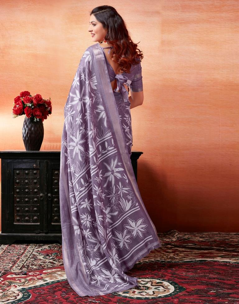 Lavender Silk Printed Saree