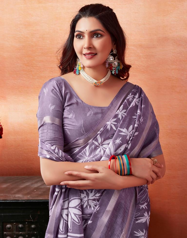 Lavender Silk Printed Saree