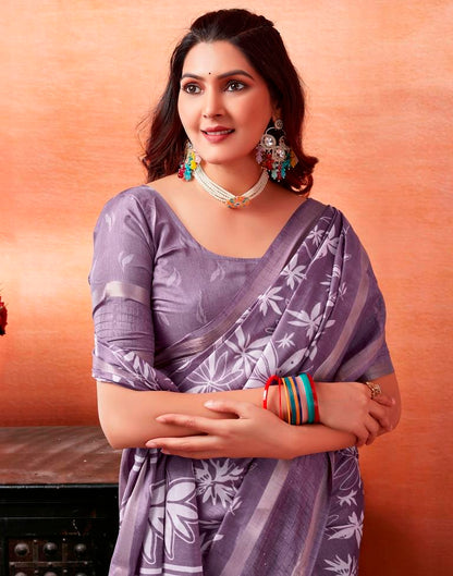 Lavender Silk Printed Saree