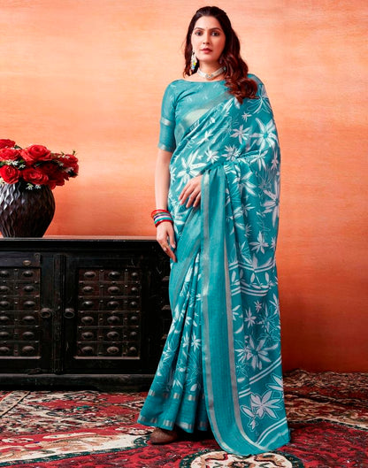 Blue Silk Printed Saree