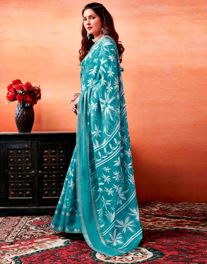 Blue Silk Printed Saree