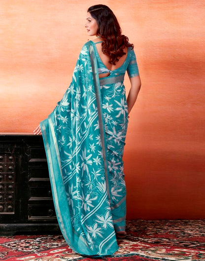 Blue Silk Printed Saree