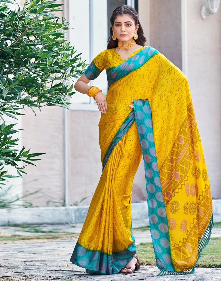 Yellow Cotton Printed Saree