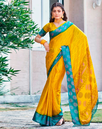 Yellow Cotton Printed Saree