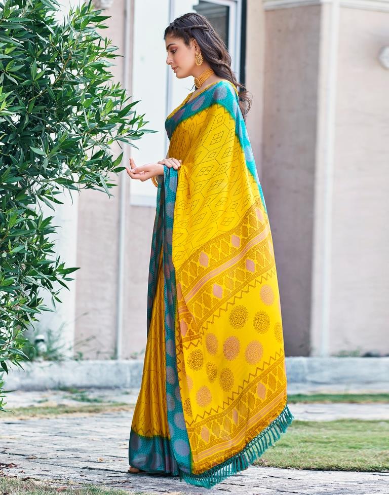 Yellow Cotton Printed Saree