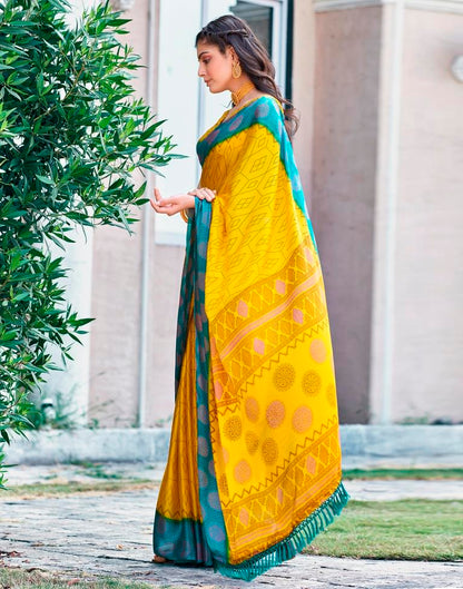 Yellow Cotton Printed Saree