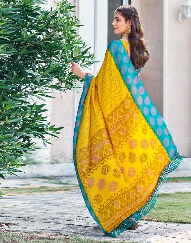 Yellow Cotton Printed Saree