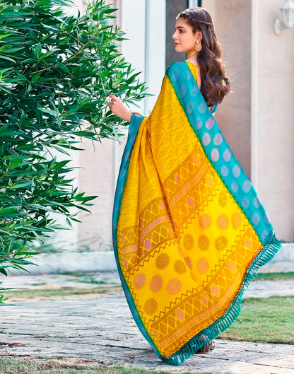 Yellow Cotton Printed Saree