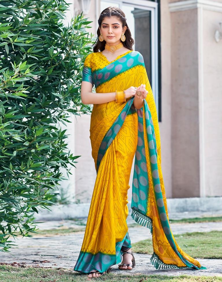 Yellow Cotton Printed Saree