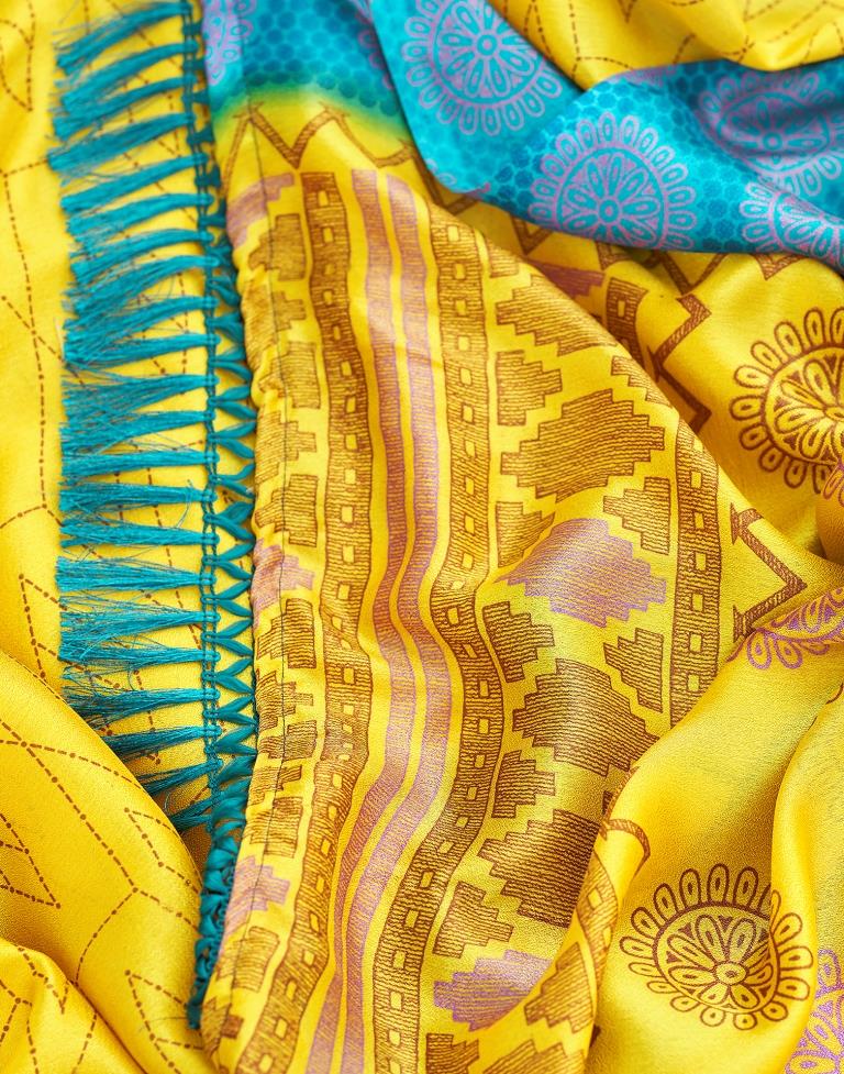 Yellow Cotton Printed Saree