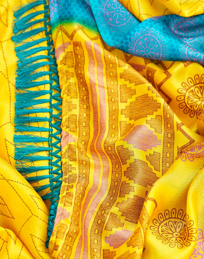 Yellow Cotton Printed Saree