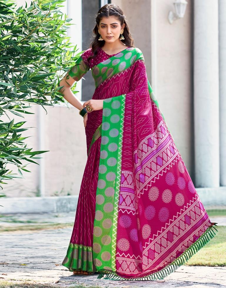 Rani Pink Cotton Printed Saree