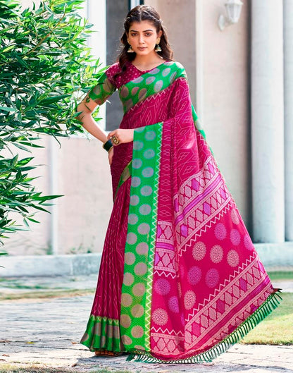 Rani Pink Cotton Printed Saree