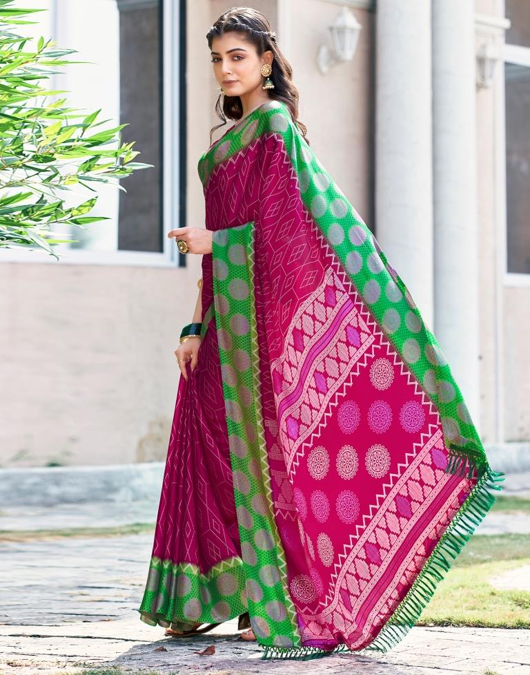 Rani Pink Cotton Printed Saree