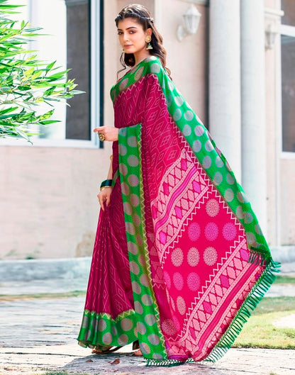 Rani Pink Cotton Printed Saree