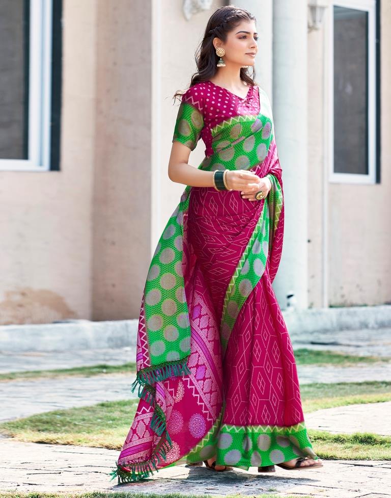 Rani Pink Cotton Printed Saree