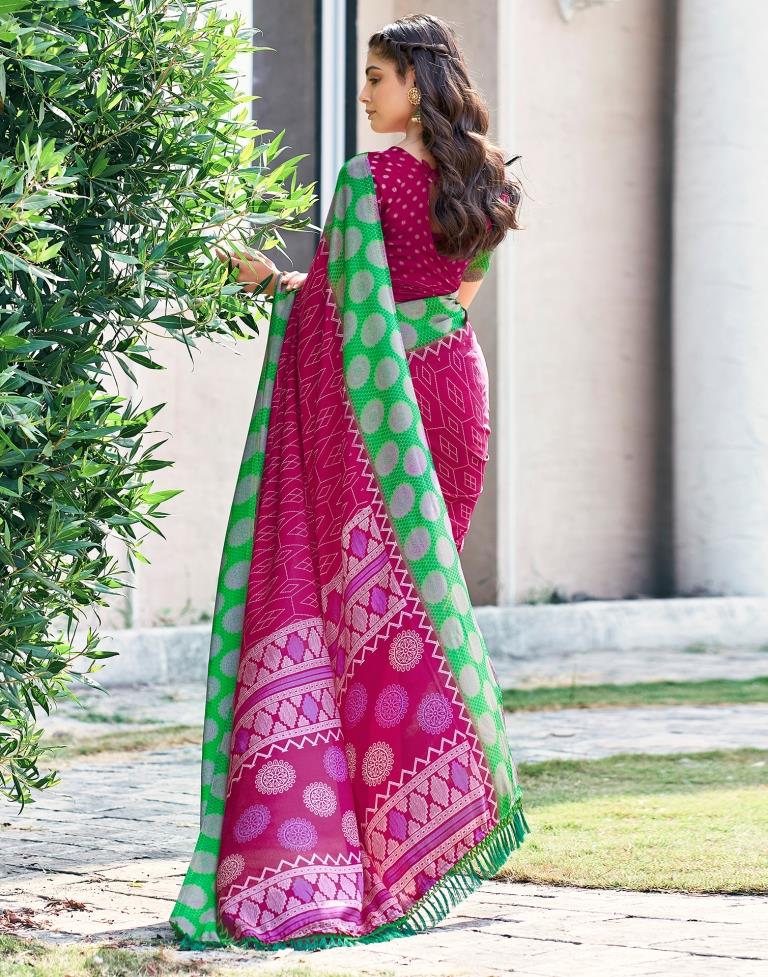 Rani Pink Cotton Printed Saree