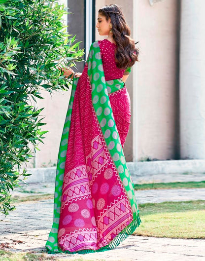 Rani Pink Cotton Printed Saree